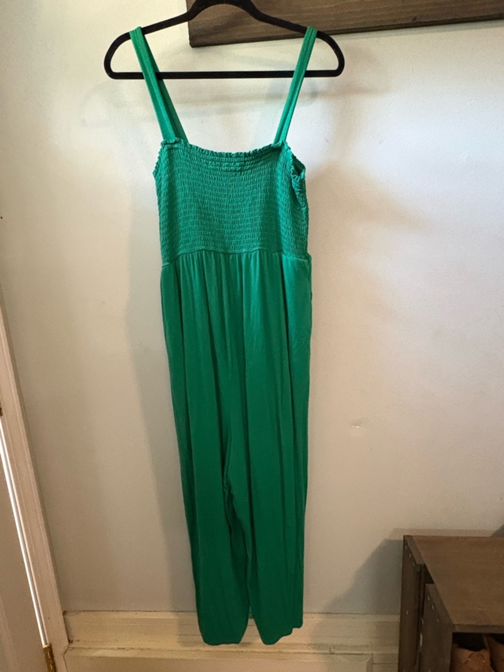 NWOT Large Green Smocked Jumpsuit - Sleeveless Wide Leg